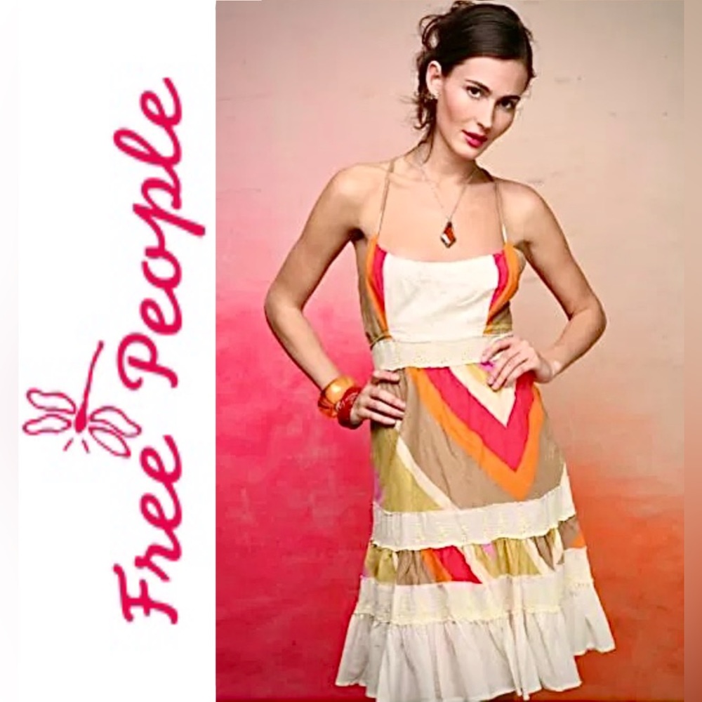 FREE PEOPLE "Taste The Rainbow" Dress - Tropical Punch Combo- Size 6, EUC